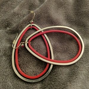 Silver and orange hoop earrings